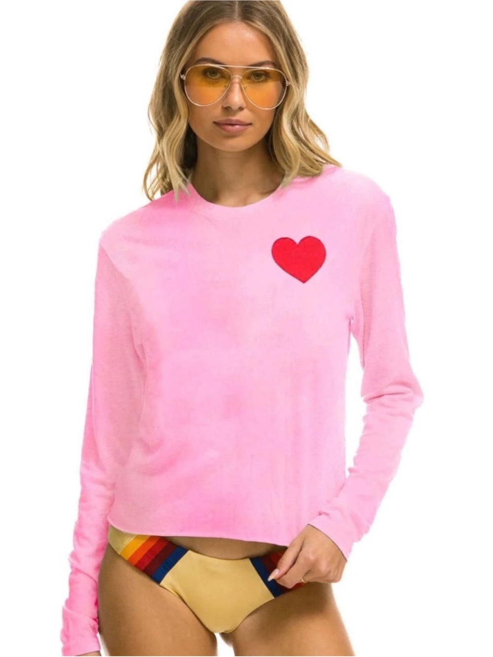 Aviator Nation Heart Long Sleeve Shirt Top Small